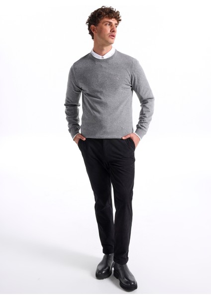 Bisiklet Yaka Slim Fit Düz Gri Erkek Kazak F5WM-KZK 2318 fırsatları