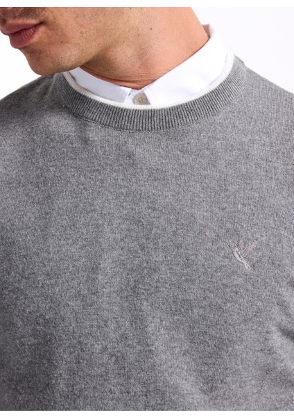 Bisiklet Yaka Slim Fit Düz Gri Erkek Kazak F5WM-KZK 2318 indirimleri