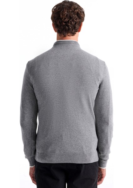 Bisiklet Yaka Slim Fit Düz Gri Erkek Kazak F5WM-KZK 2318