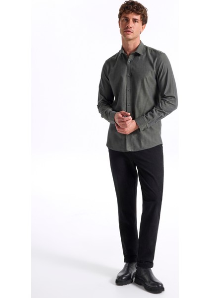 Slim Fit Gömlek Yaka Düz Haki Erkek Gömlek F5WM-GML 2574 fiyatları