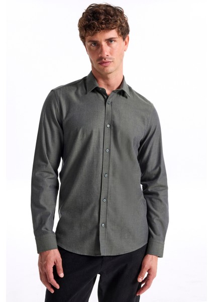 Slim Fit Gömlek Yaka Düz Haki Erkek Gömlek F5WM-GML 2574 modelleri
