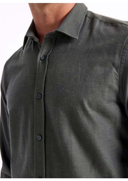 Slim Fit Gömlek Yaka Düz Haki Erkek Gömlek F5WM-GML 2574 fırsatları