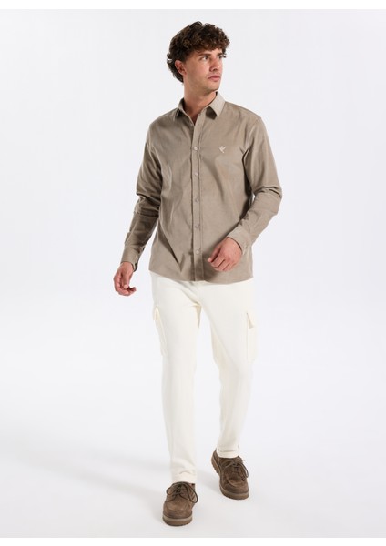 Bağlamalı Bel Duble Paça Jogger Ekru Erkek Kargo Pantolon F5WM-PNT 2474