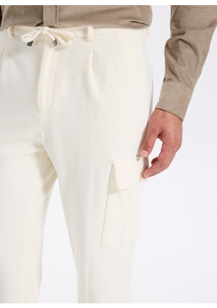 Bağlamalı Bel Duble Paça Jogger Ekru Erkek Kargo Pantolon F5WM-PNT 2474 fırsatları