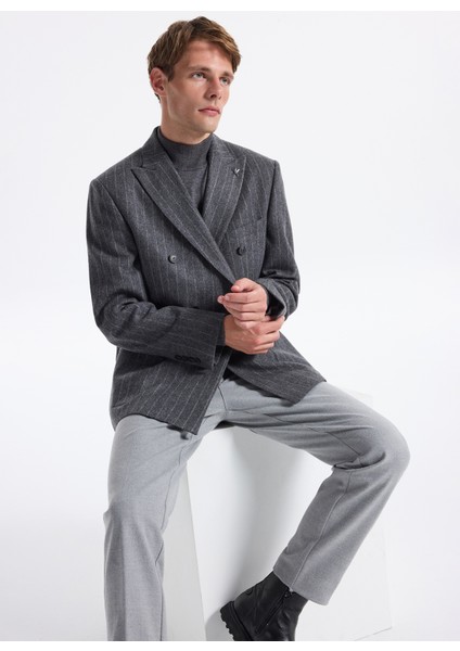 Slim Fit Koyu Gri - Antrasit Erkek Çizgili Ceket Sankruv- P- B