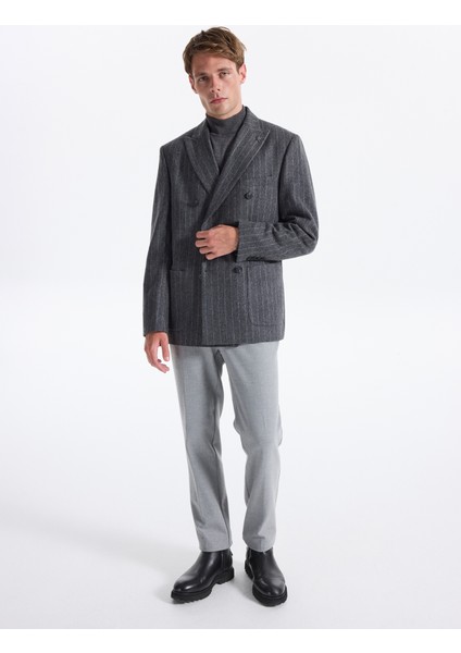 Slim Fit Koyu Gri - Antrasit Erkek Çizgili Ceket Sankruv- P- B modelleri