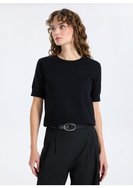 Bisiklet Yaka Basic Düz Örgü Desenli Siyah Kazak Kadın J5WL-KZK7130 modelleri