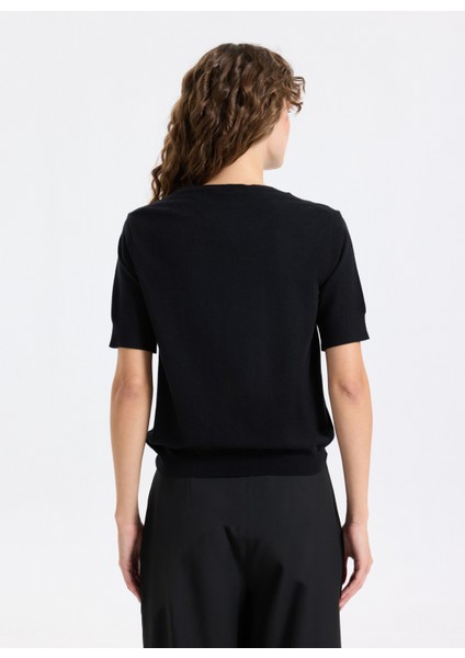 Bisiklet Yaka Basic Düz Örgü Desenli Siyah Kazak Kadın J5WL-KZK7130 indirimleri