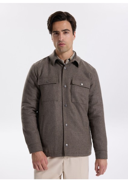 Kahverengi Erkek Düz Relaxed Gömlek Ceket F5WM-GML 2335