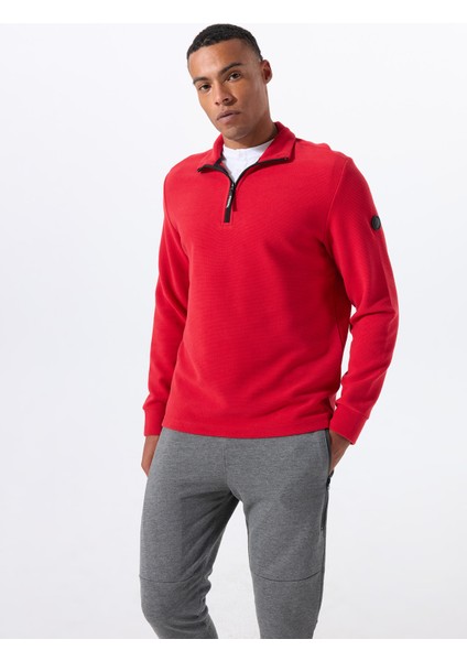 D5WM-SWT3871 Kırmızı Dik Yaka Relaxed Düz Erkek Sweatshırt