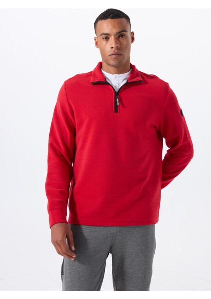 D5WM-SWT3871 Kırmızı Dik Yaka Relaxed Düz Erkek Sweatshırt fiyatları