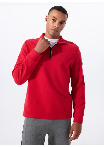 D5WM-SWT3871 Kırmızı Dik Yaka Relaxed Düz Erkek Sweatshırt fırsatları
