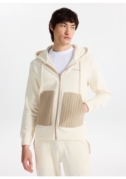 D5WM-SWT3824 Krem Kapüşon Yaka Relaxed Düz Erkek Sweatshırt