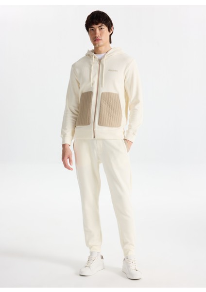 D5WM-SWT3824 Krem Kapüşon Yaka Relaxed Düz Erkek Sweatshırt fiyatları