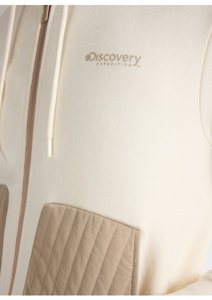 D5WM-SWT3824 Krem Kapüşon Yaka Relaxed Düz Erkek Sweatshırt fırsatları