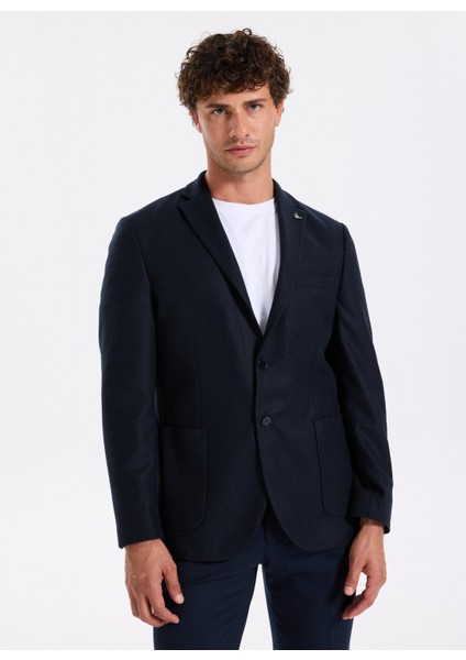 Slim Fit Lacivert Erkek Diyagonal Ceket Leka