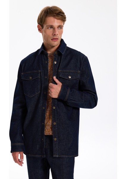 Relaxed Lacivert Erkek Denim Gömlek J5WM-GML7871