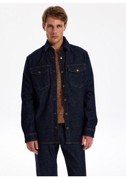 Relaxed Lacivert Erkek Denim Gömlek J5WM-GML7871 modelleri