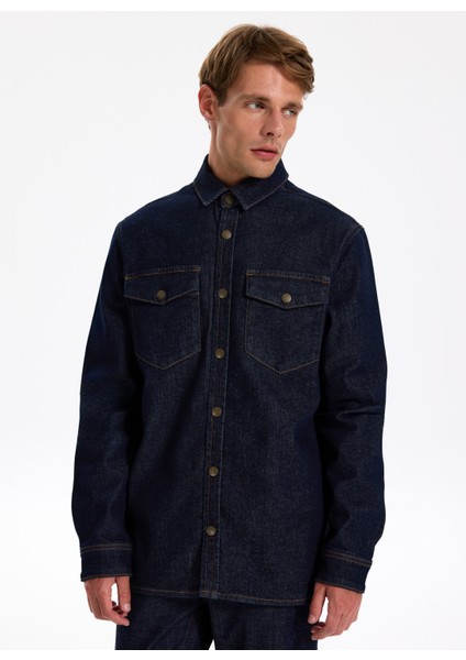 Relaxed Lacivert Erkek Denim Gömlek J5WM-GML7871 fırsatları