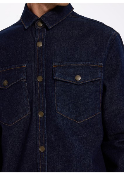 Relaxed Lacivert Erkek Denim Gömlek J5WM-GML7871 indirimleri