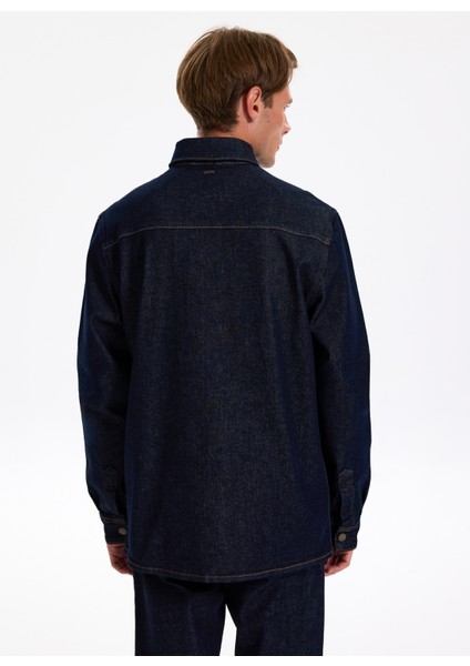 Relaxed Lacivert Erkek Denim Gömlek J5WM-GML7871