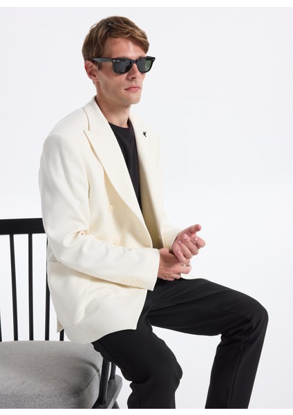 Slim Fit Ekru Erkek Düz Ceket Santorını- Jersey