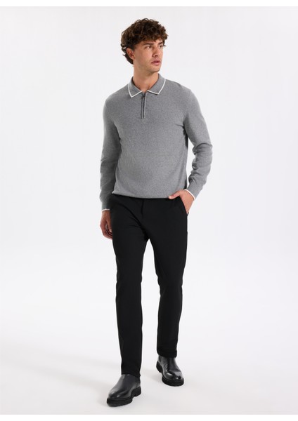 Polo Yaka Slim Fit Düz Gri Melanj Erkek Kazak F5WM-KZK 2319 fiyatları