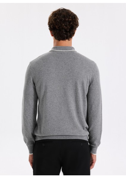 Polo Yaka Slim Fit Düz Gri Melanj Erkek Kazak F5WM-KZK 2319 indirimleri