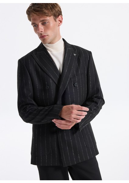Slim Fit Siyah Erkek Çizgili Ceket Sankruv- 2- Pb modelleri