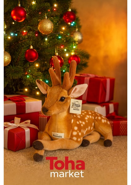 55 cm Kahverengi Geyik Peluş Oyuncak | Yumuşak Dolgulu Noel Dekoru