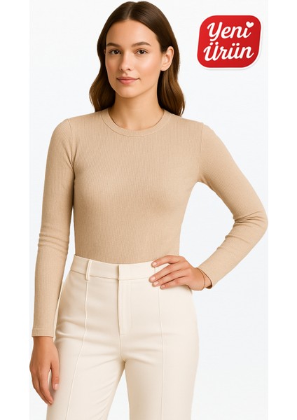 Bisiklet Yaka Uzun Kol Fitilli Bluz