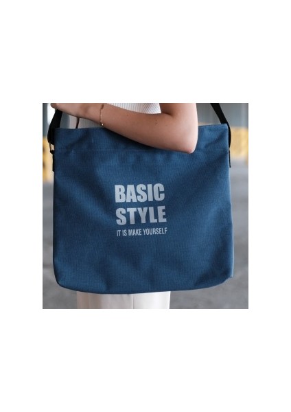 Kanvas Çapraz Askılı Tote Çanta Lacivert