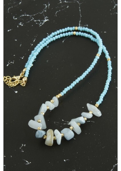 Techmrt Kırık Doğaltaşlı Turkuaz Kristal Kolye-Turkuaz