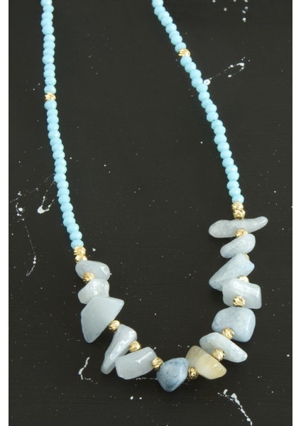 Techmrt Kırık Doğaltaşlı Turkuaz Kristal Kolye-Turkuaz fiyatları