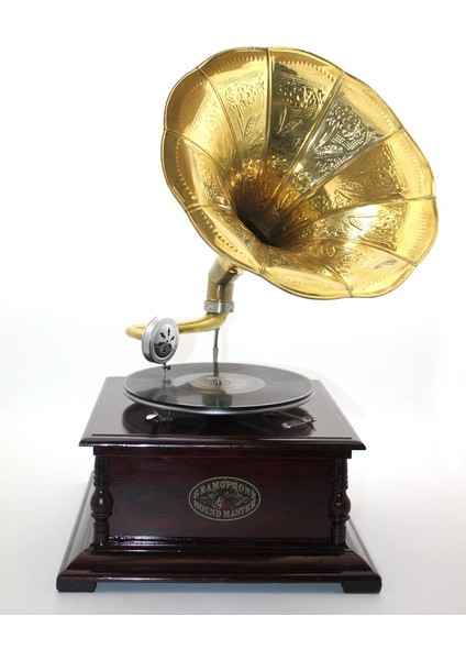 Ahşap Kare Gramofon Taş Plak Çalar