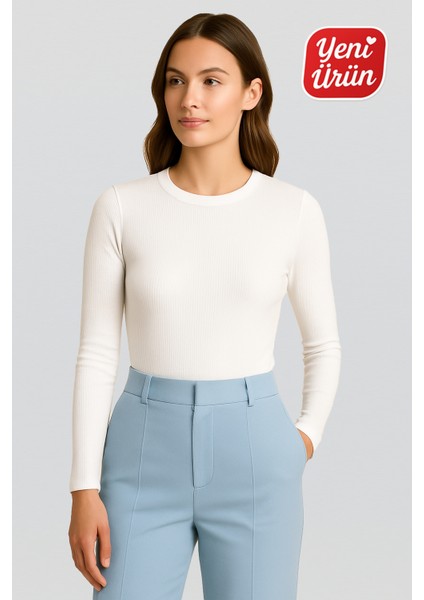 Bisiklet Yaka Uzun Kol Fitilli Bluz