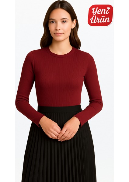 Bisiklet Yaka Uzun Kol Fitilli Bluz