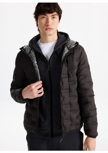 D5WM-MNT3730 Siyah Kapüşon Yaka Basic Kapitone Erkek Şişme Mont