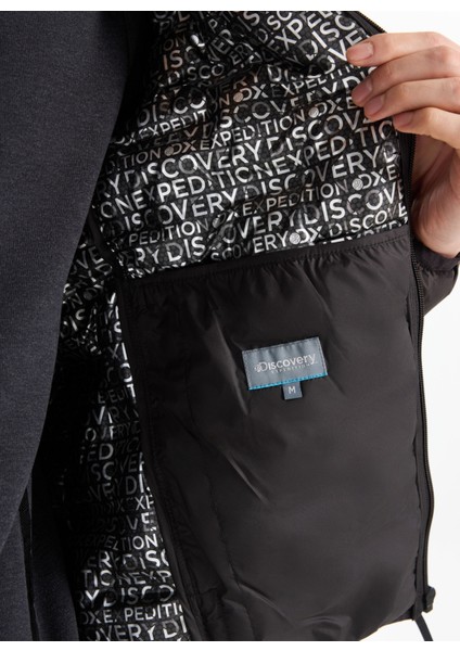 D5WM-MNT3730 Siyah Kapüşon Yaka Basic Kapitone Erkek Şişme Mont