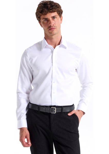 Slim Fit Sumos Yaka Düz Beyaz Erkek Gömlek F5WM-GML 2581