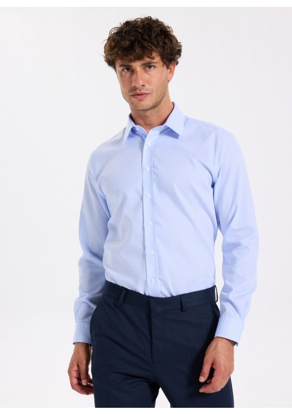 Slim Fit Sumos Yaka Çizgili Açık Mavi Erkek Gömlek F5WM-GML 2582