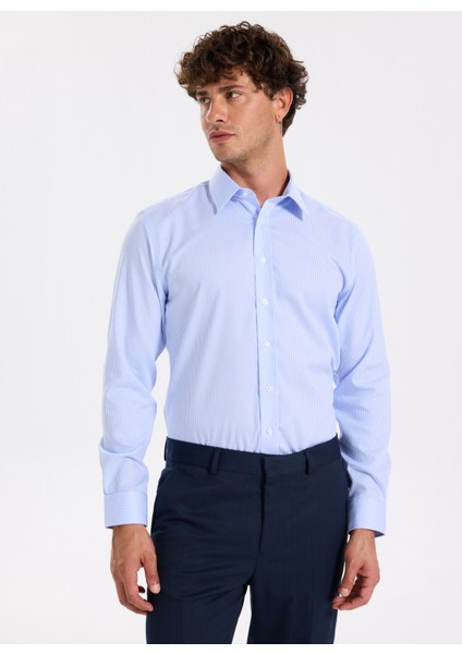 Slim Fit Sumos Yaka Çizgili Açık Mavi Erkek Gömlek F5WM-GML 2582 fiyatları