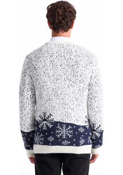 Bisiklet Yaka Slim Fit Desenli Kırık Beyaz Erkek Kazak F5WM-KZK 2540 indirimleri