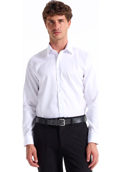 Slim Fit Sumos Yaka Düz Beyaz Erkek Gömlek F5WM-GML 2581 modelleri