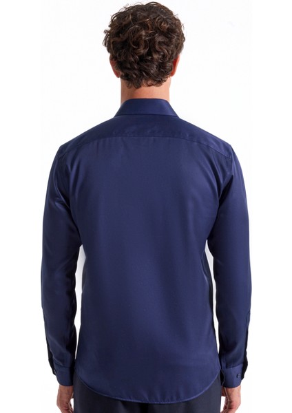 Slim Fit Sumos Yaka Düz Lacivert Erkek Gömlek F5WM-GML 2581 indirimleri