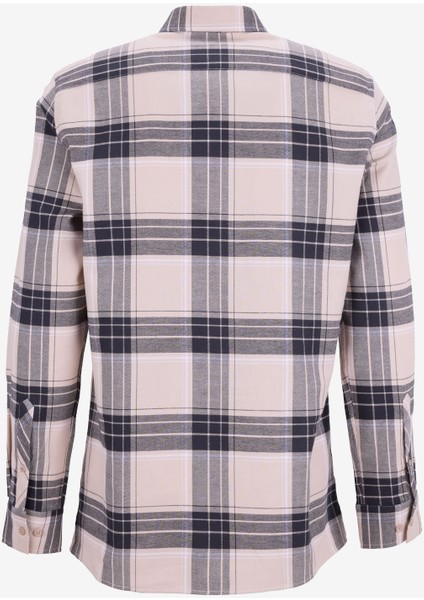 Regular Fit Düğmeli Yaka Ekose Bej - Lacivert Erkek Gömlek F5WM-GML 2506 fırsatları