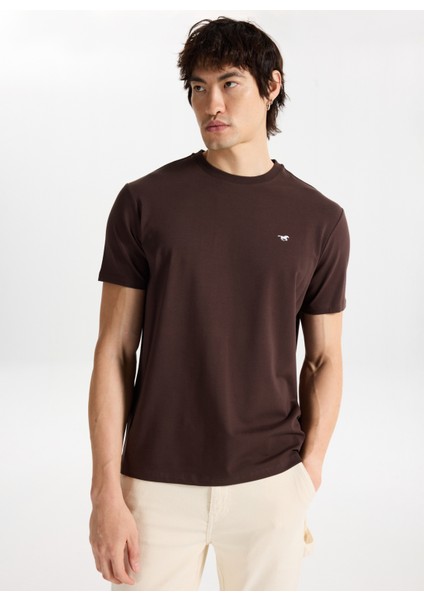 Bisiklet Yaka Baskılı Kahve Erkek T-Shirt M5WM-TST1582