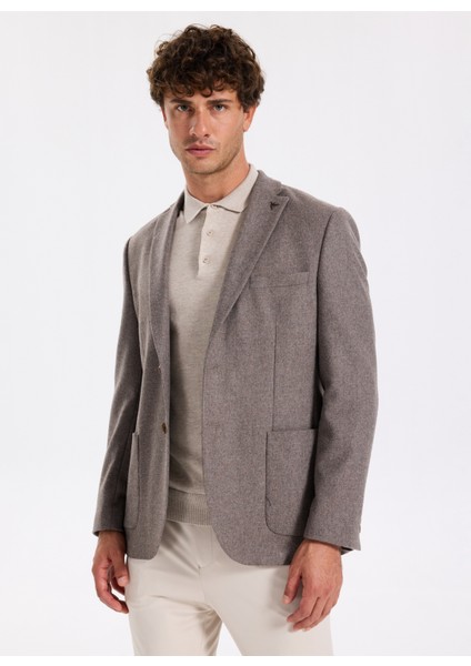 Slim Fit Vizon Erkek Diyagonal Ceket Leka
