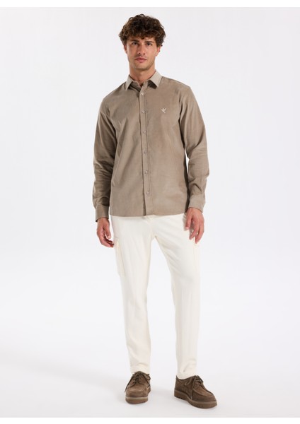 Slim Fit Gömlek Yaka Düz Vizon Erkek Gömlek F5WM-GML 2378 fiyatları