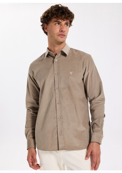 Slim Fit Gömlek Yaka Düz Vizon Erkek Gömlek F5WM-GML 2378 modelleri